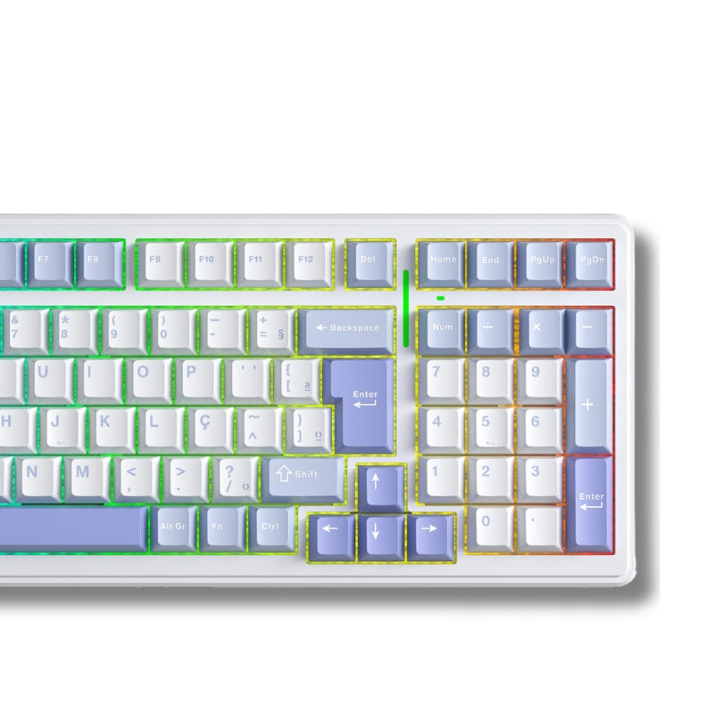 Teclado Mecânico Aula F99 Branco Roxo Sem Fio Abnt2