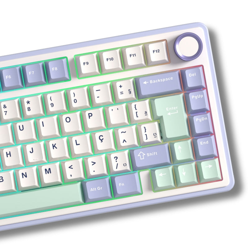Teclado Mecânico Aula F75 Beige Verde Sem Fio Abnt2