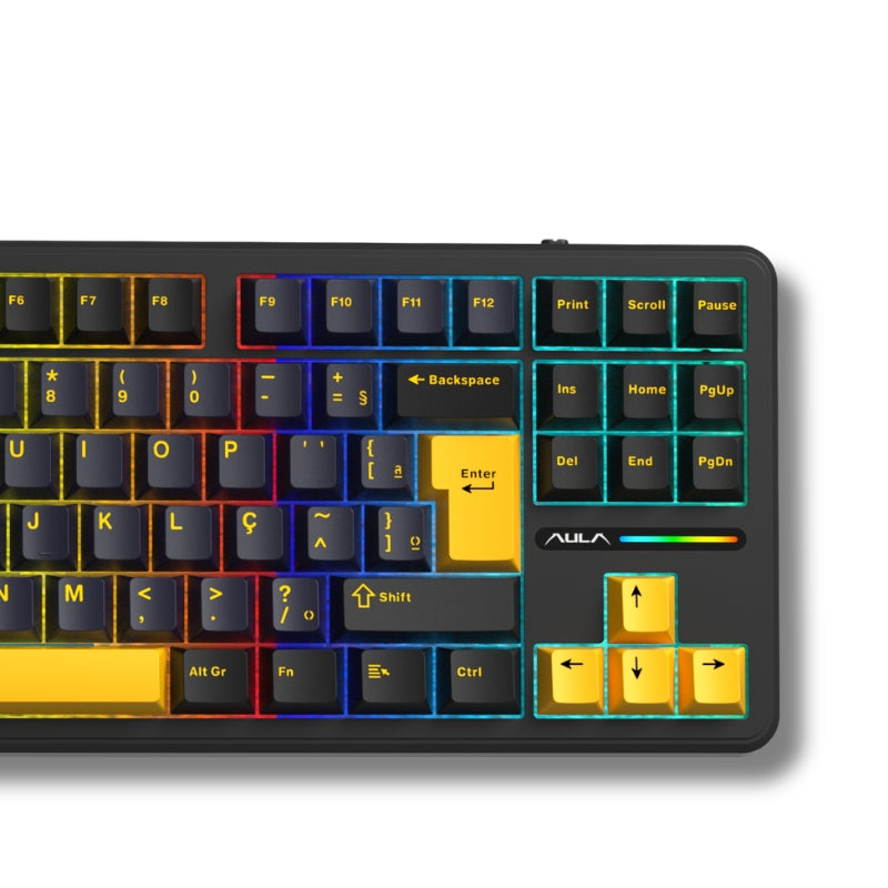 Teclado Mecânico Aula F87 Preto Laranja Sem Fio Abnt2