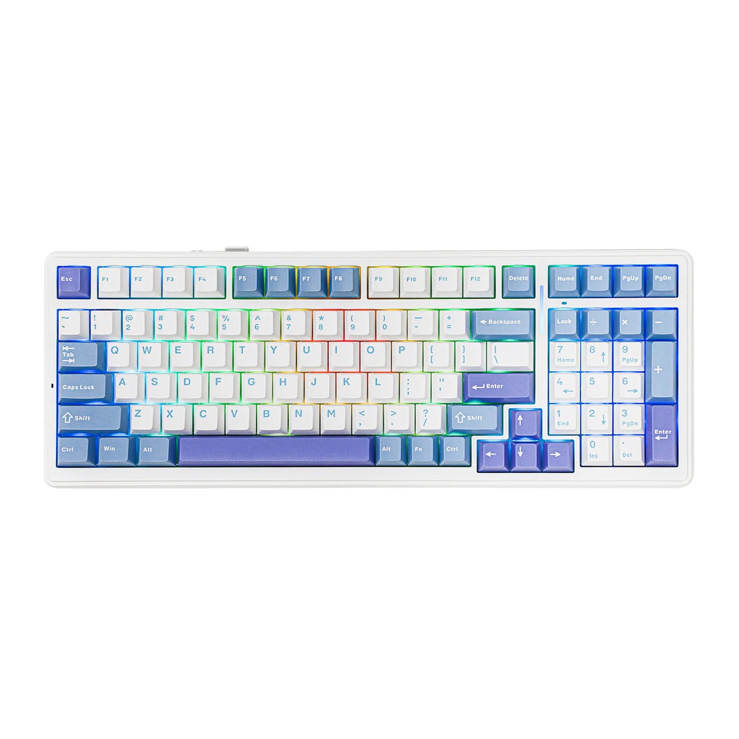 Teclado Mecânico Aula F99 Branco Roxo Sem Fio Inglês Internacional