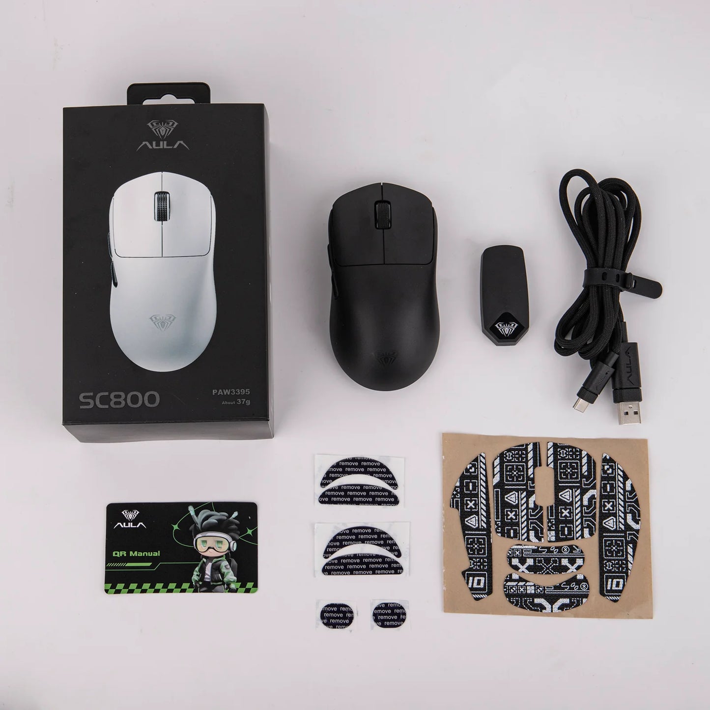 Mouse Gamer Aula SC800 Sem Fio 8k Tri-mode 37g Preto
