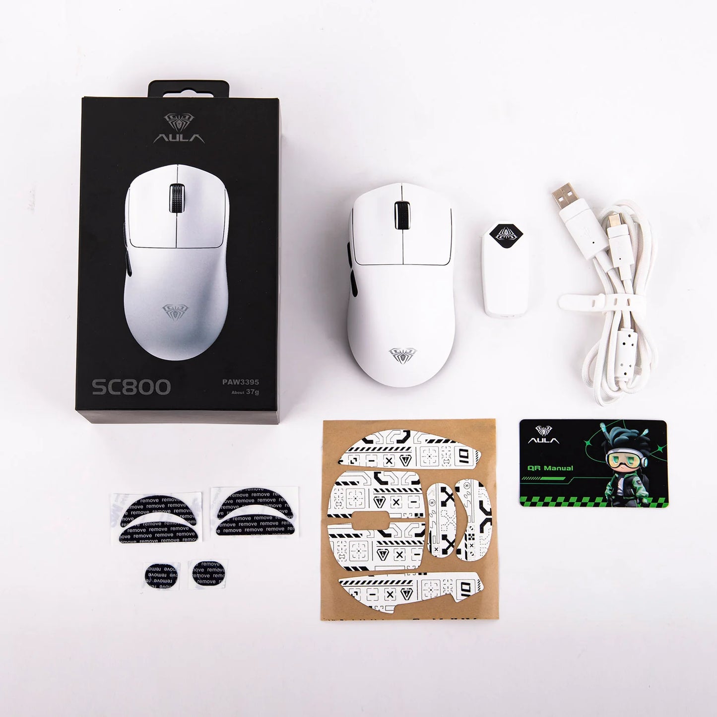 Mouse Gamer Aula SC800 Sem Fio 8k Tri-mode 37g Branco