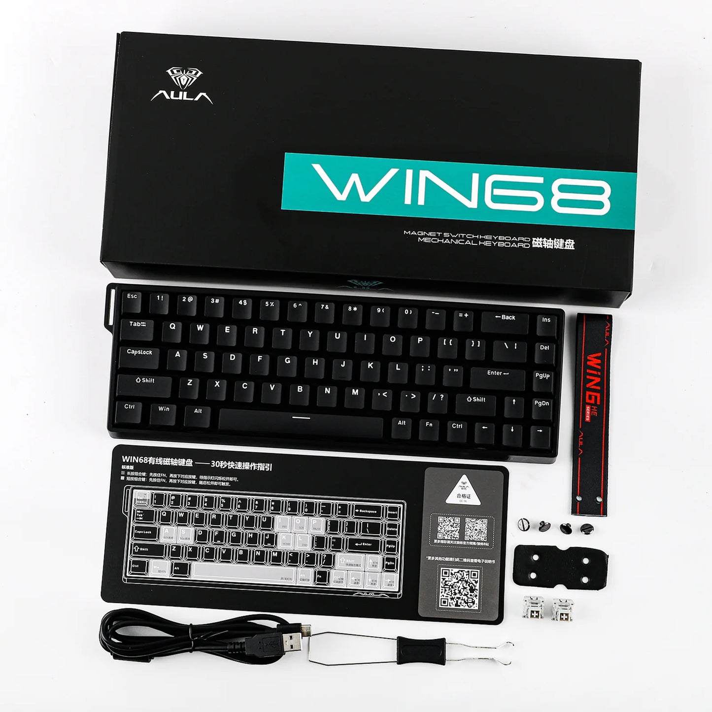 Teclado Magnético Aula Win68 Hall Effect Switch Gray Wood Magnetic Preto Inglês Us