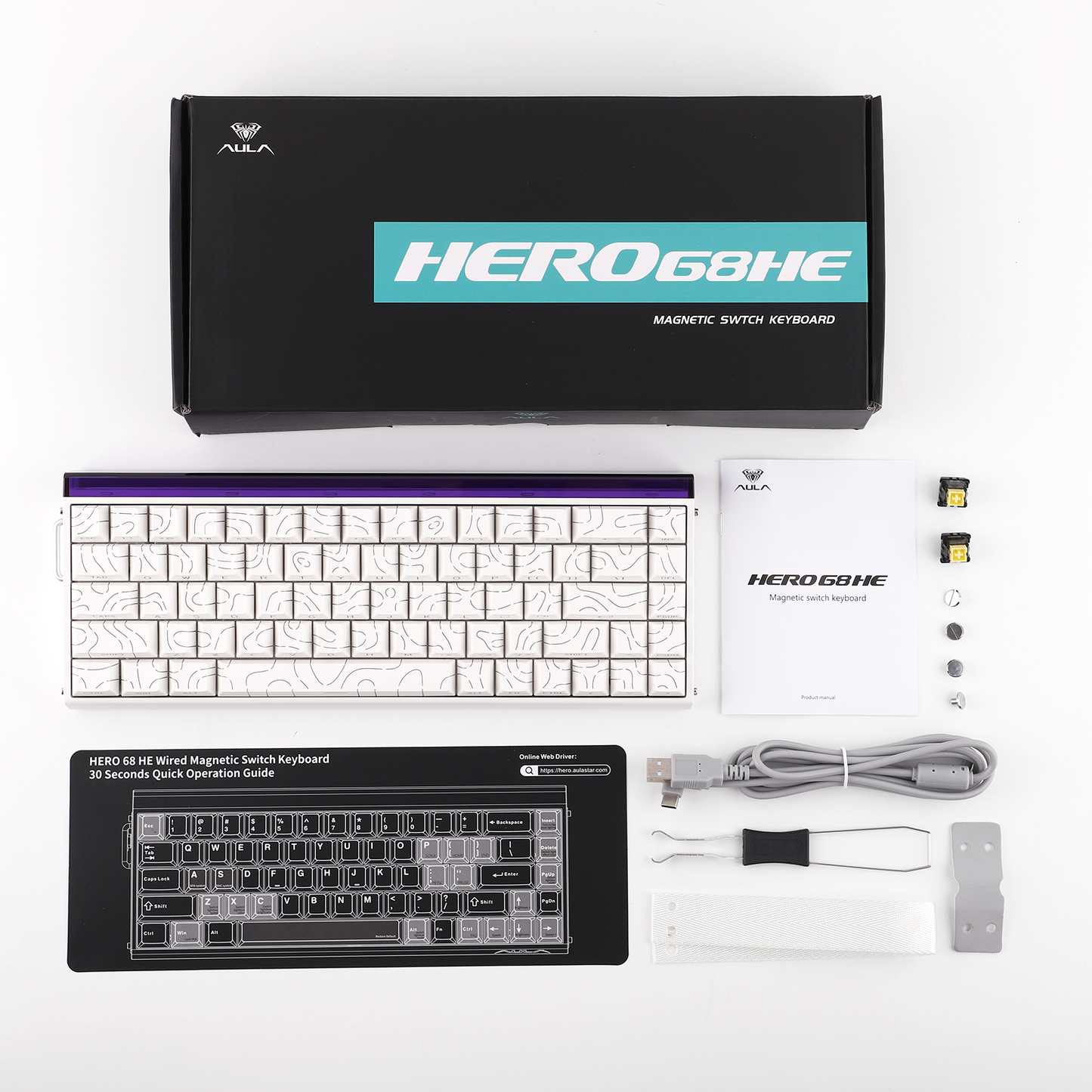 Teclado Magnético Aula Hero68 HE 8k 0.01mm Rapid Trigger Branco Listrado Inglês Us