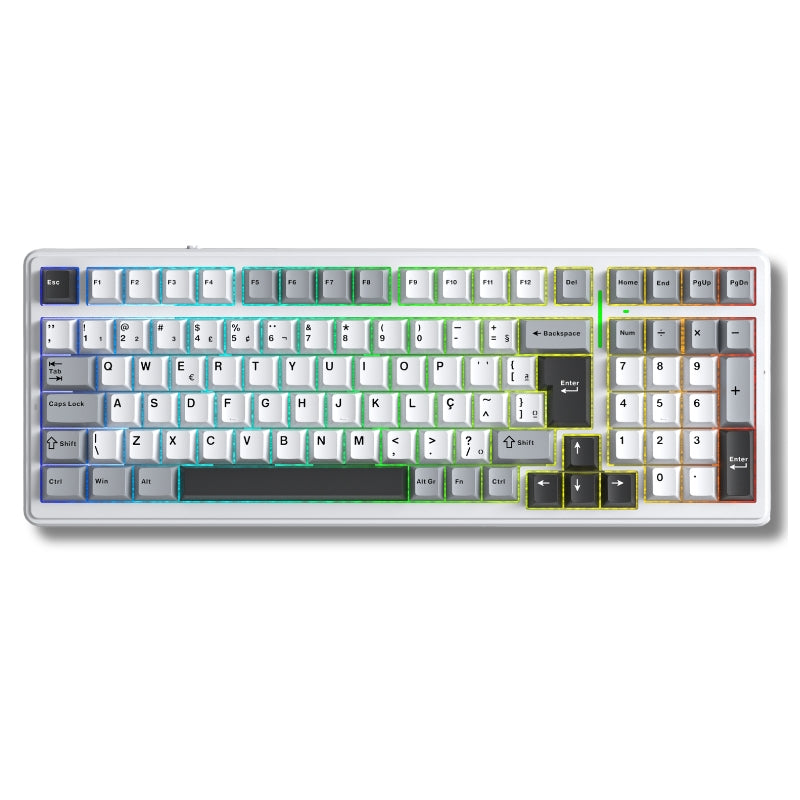 Teclado Mecânico Aula F99 Branco Cinza Sem Fio Abnt2