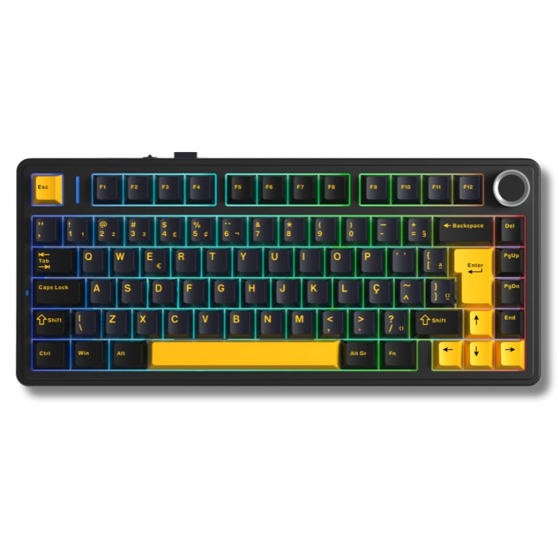 Teclado Mecânico Aula F75 Preto Laranja Sem Fio Abnt2