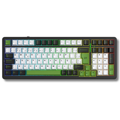 Teclado Mecânico Aula F99 Preto Verde Sem Fio Abnt2