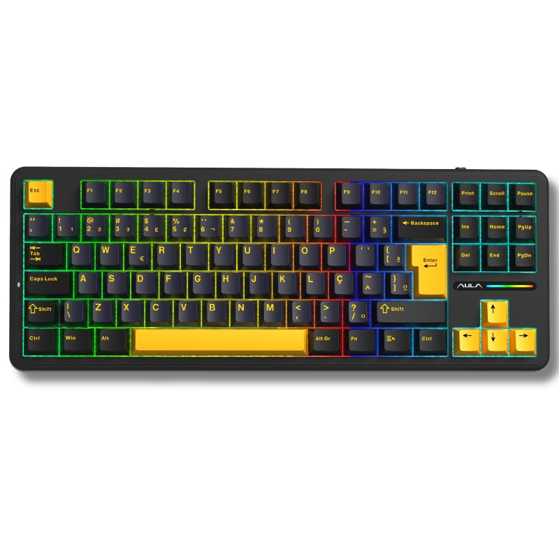 Teclado Mecânico Aula F87 Preto Laranja Sem Fio Abnt2