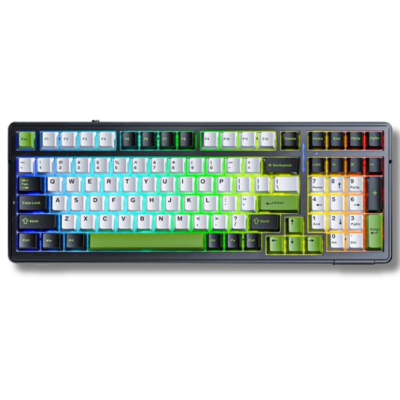 Teclado Mecânico Aula F99 Preto Verde Sem Fio Inglês Internacional
