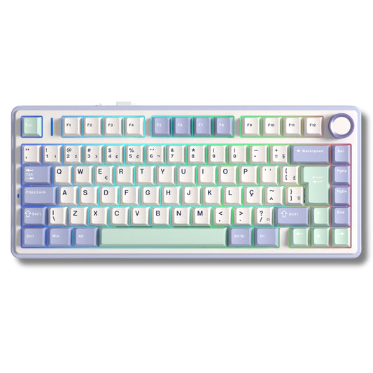 Teclado Mecânico Aula F75 Beige Verde Sem Fio Abnt2