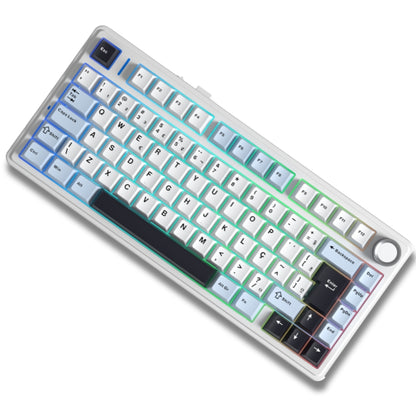 Teclado Mecânico Aula F75 Branco Azul Sem Fio Abnt2