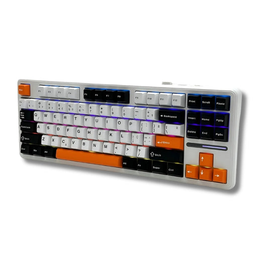 Teclado Mecânico Aula F87 Branco Laranja Sem Fio Inglês Us