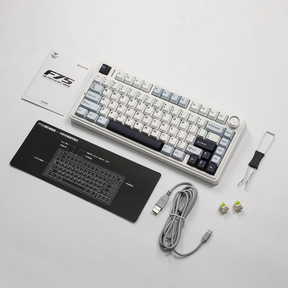Teclado Mecânico Aula F75 Azul Preto Sem Fio Inglês Us
