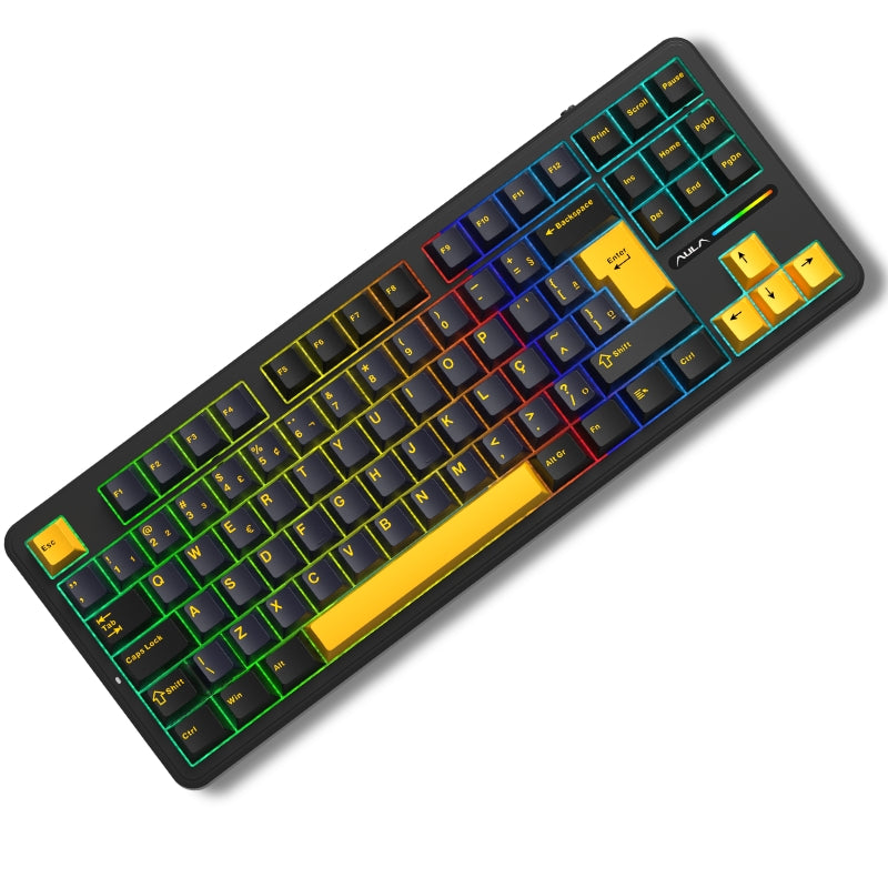 Teclado Mecânico Aula F87 Preto Laranja Sem Fio Abnt2