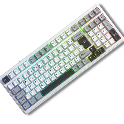 Teclado Mecânico Aula F99 Branco Cinza Sem Fio Abnt2
