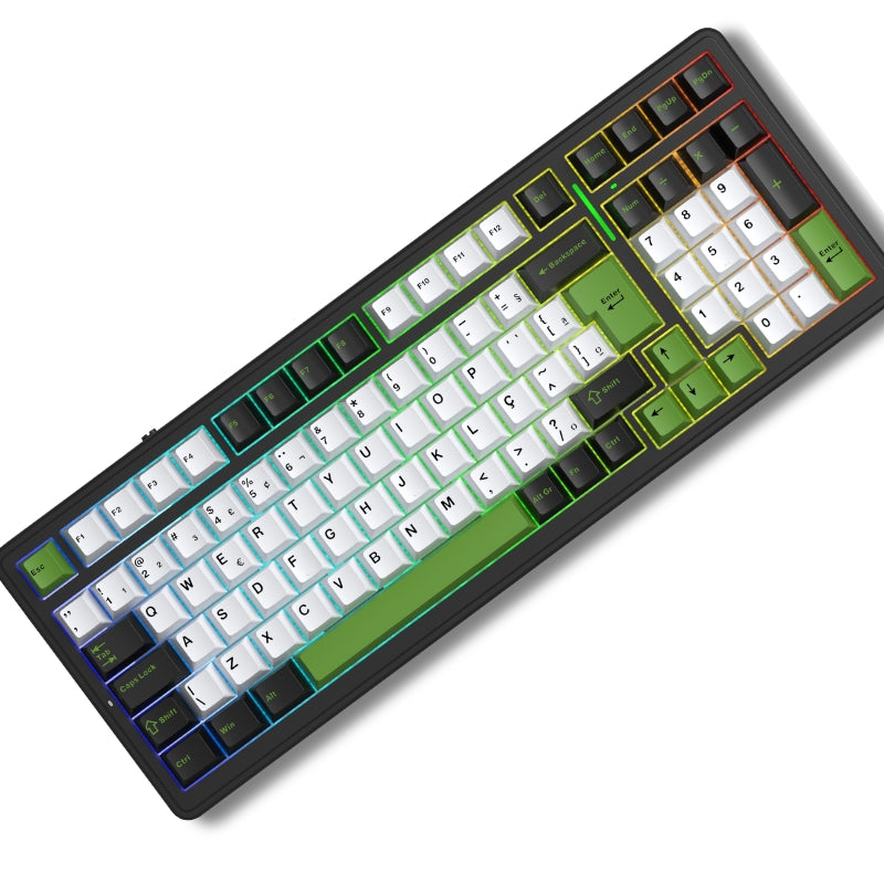 Teclado Mecânico Aula F99 Preto Verde Sem Fio Abnt2