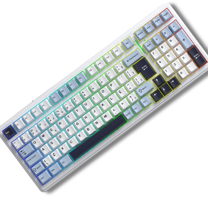 Teclado Mecânico Aula F99 Branco Azul Sem Fio Abnt2