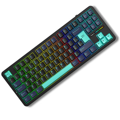 Teclado Mecânico Aula F87 Preto Azul Sem Fio Abnt2