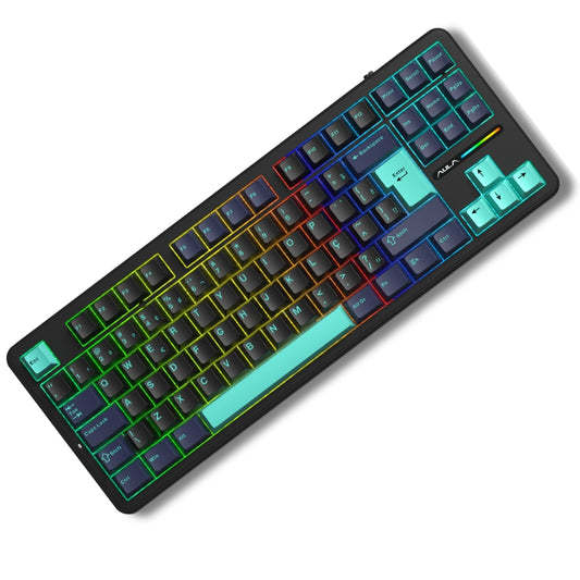 Teclado Mecânico Aula F87 Preto Azul Sem Fio Abnt2