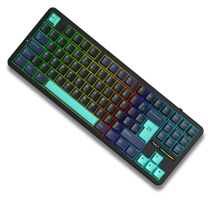 Teclado Mecânico Aula F87 Preto Azul Sem Fio Abnt2