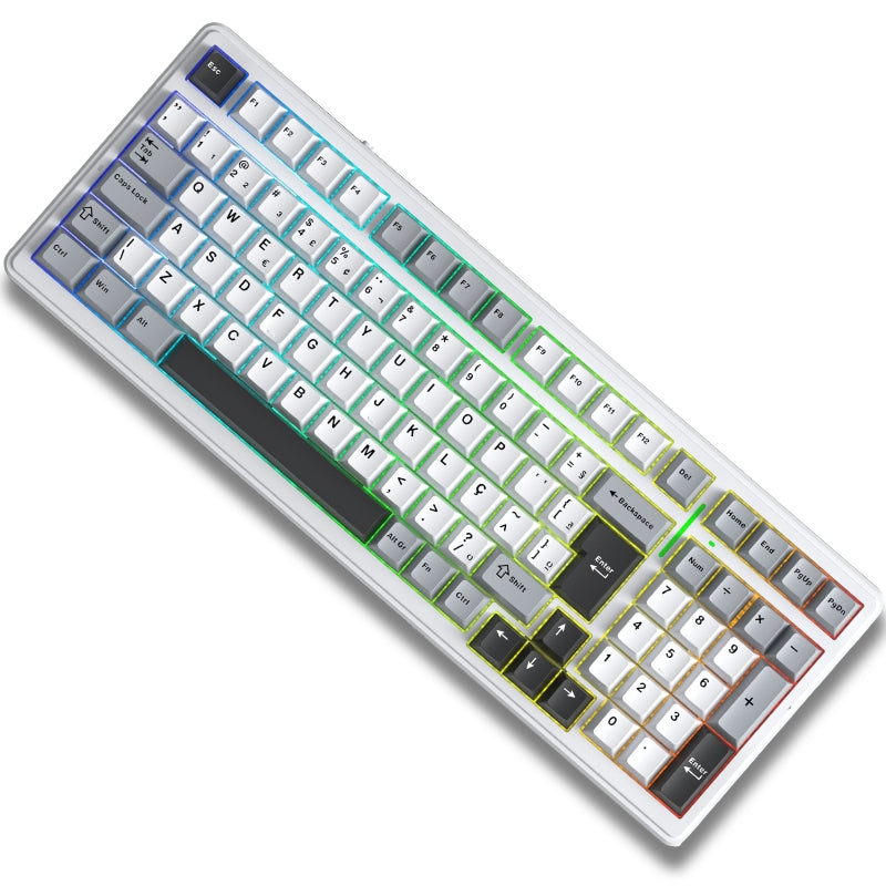 Teclado Mecânico Aula F99 Branco Cinza Sem Fio Abnt2
