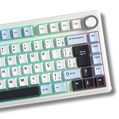 Teclado Mecânico Aula F75 Branco Azul Sem Fio Abnt2