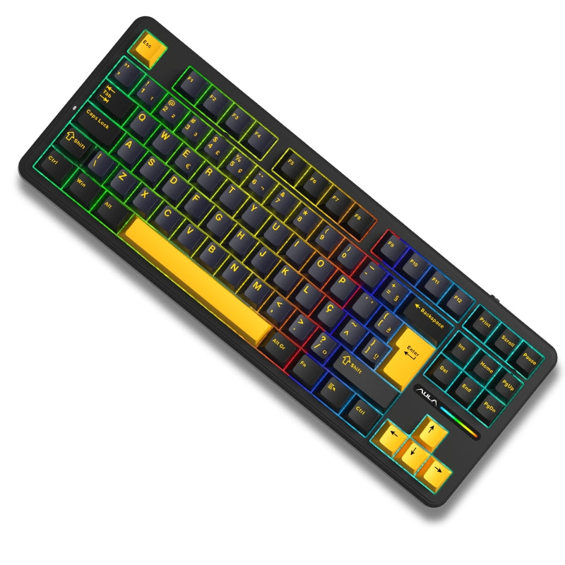 Teclado Mecânico Aula F87 Preto Laranja Sem Fio Abnt2