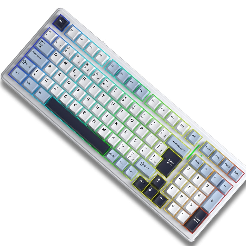 Teclado Mecânico Aula F99 Branco Azul Sem Fio Abnt2
