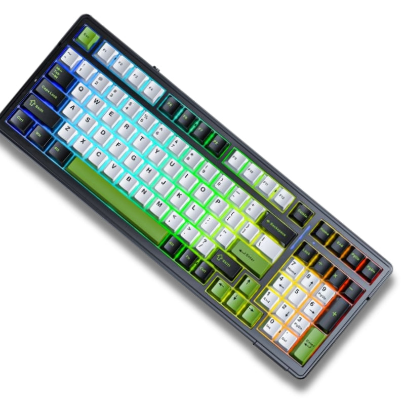 Teclado Mecânico Aula F99 Preto Verde Sem Fio Inglês Internacional