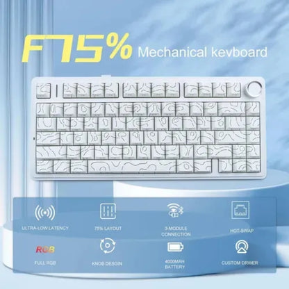 Teclado Mecânico Aula F75 Branco Contorno Sem Fio Inglês Us