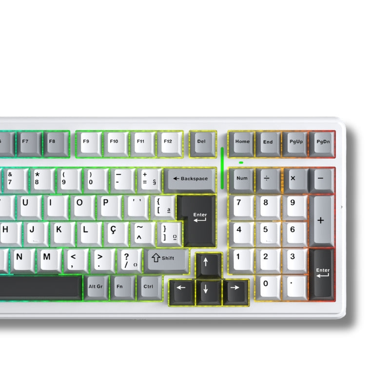 Teclado Mecânico Aula F99 Branco Cinza Sem Fio Abnt2