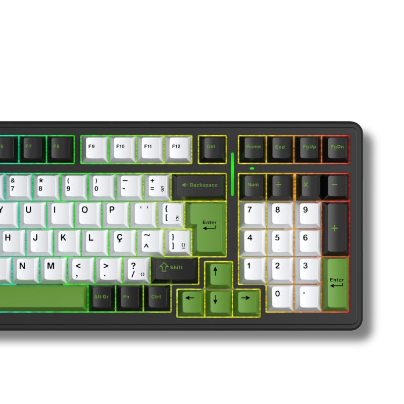 Teclado Mecânico Aula F99 Preto Verde Sem Fio Abnt2