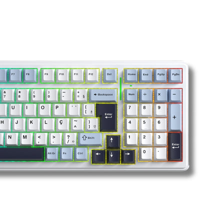 Teclado Mecânico Aula F99 Branco Azul Sem Fio Abnt2