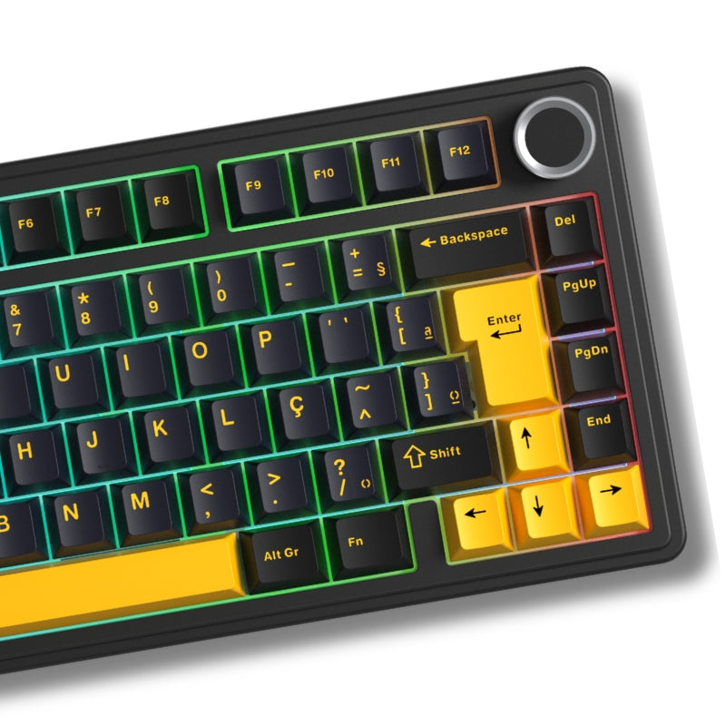 Teclado Mecânico Aula F75 Preto Laranja Sem Fio Abnt2