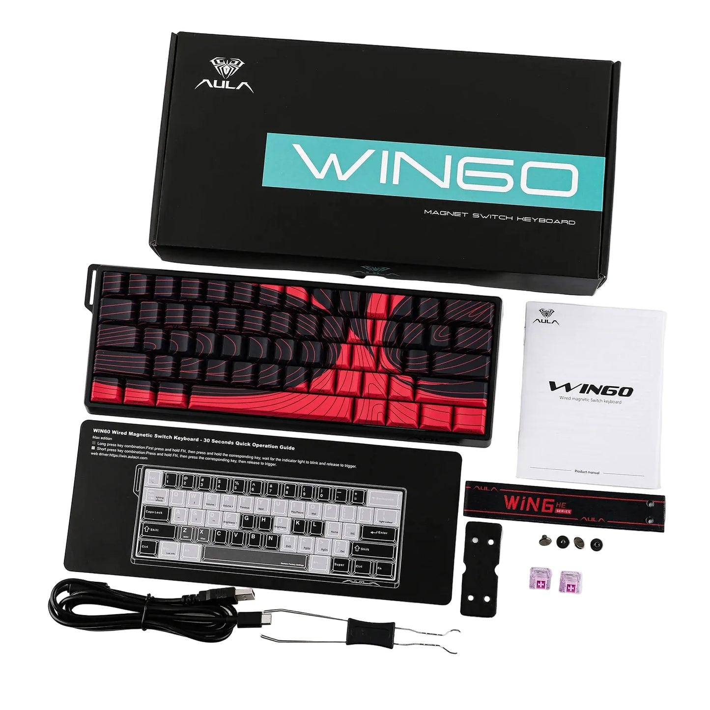 Teclado Magnético Aula Win60he Max Switch Wing Chun Magnetic Vermelho Inglês Us