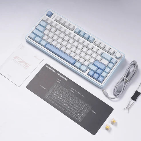 Teclado Mecânico Aula F75 Azul Claro Sem Fio Inglês Us