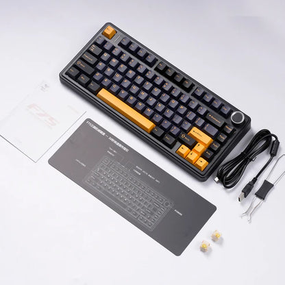 Teclado Mecânico Aula F75 Preto Laranja Sem Fio Inglês Us