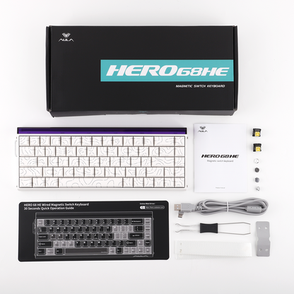 Teclado Magnético Aula Hero68 HE 8k 0.01mm Rapid Trigger Branco Listrado Inglês Us