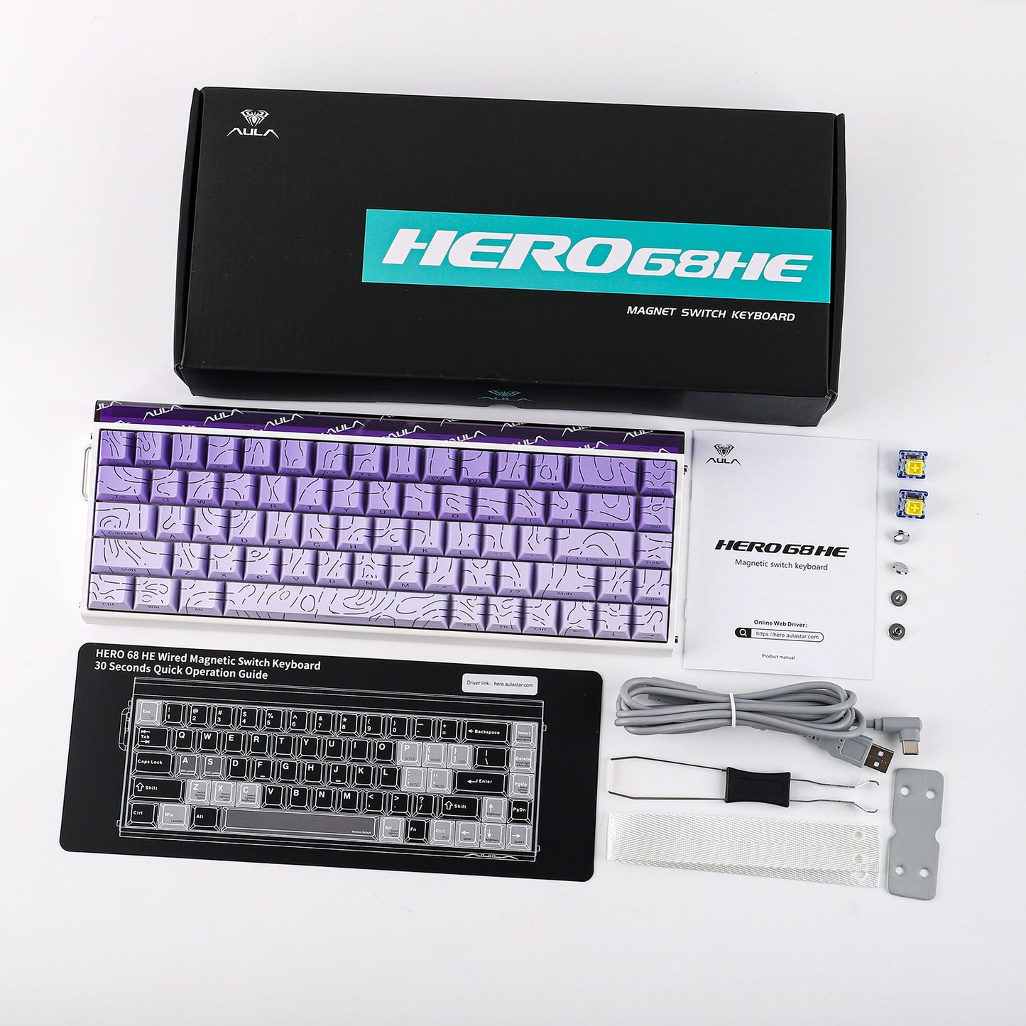 Teclado Magnético Aula Hero68 HE 8k 0.01mm Rapid Trigger Roxo Inglês Us