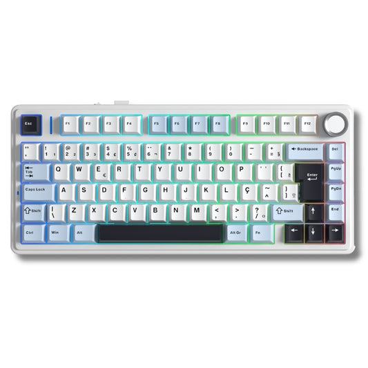 Teclado Mecânico Aula F75 Branco Azul Sem Fio Abnt2